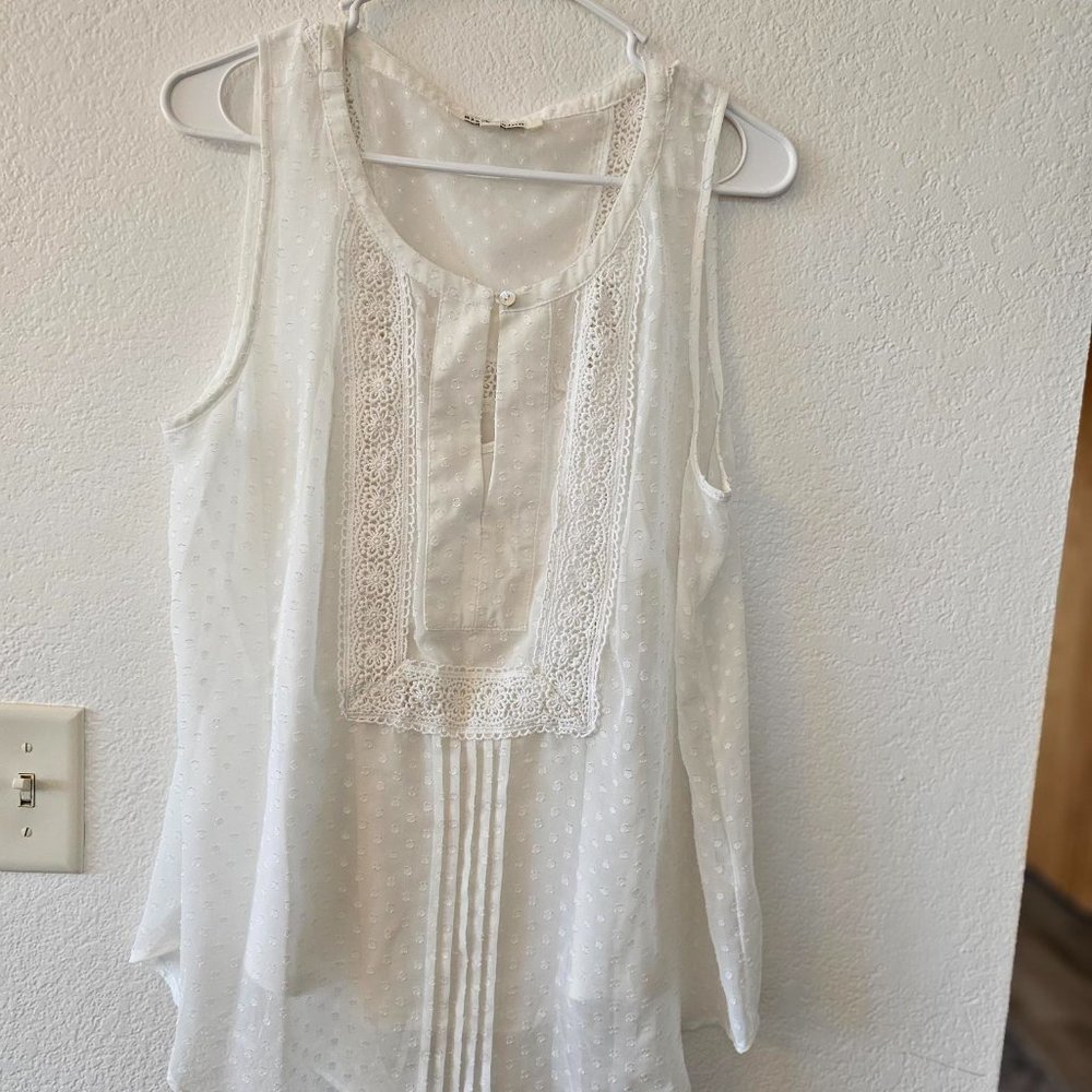 Black Rainn White Sleeveless Top With Cami - Size L - Swiss Dots, Crochet